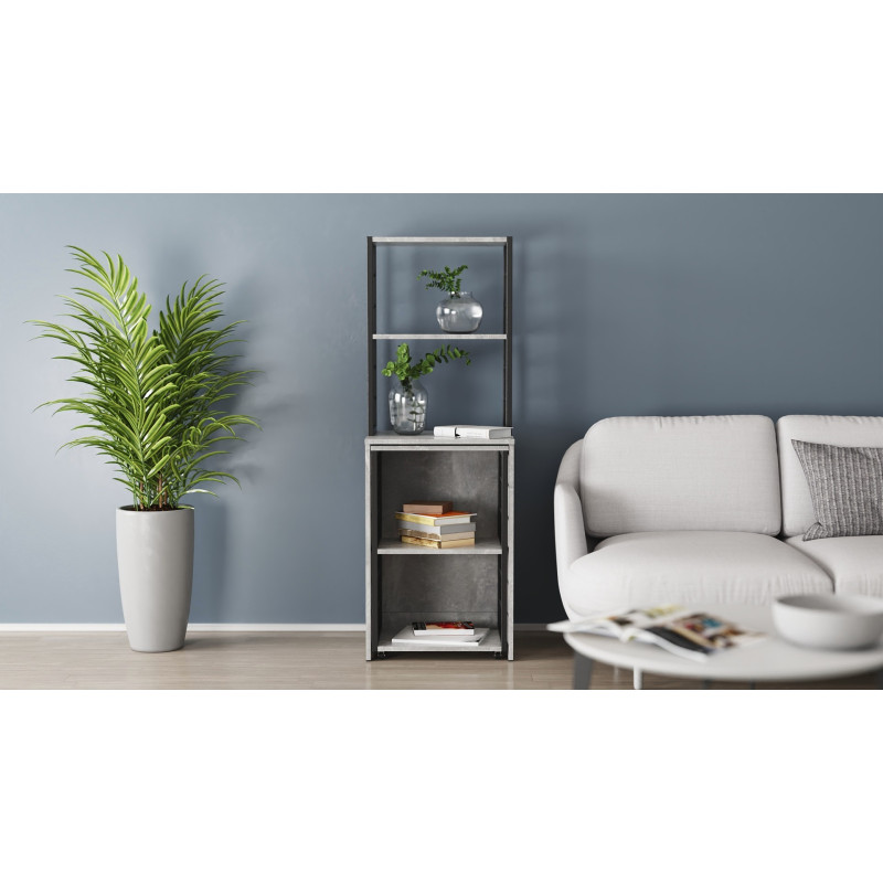 Стол-тумба трансформер Смарт 3/2 с этажеркой Ferrum-decor 1430x1450x600 Черный металл ДСП Бетон 16 мм (FRD-105122)