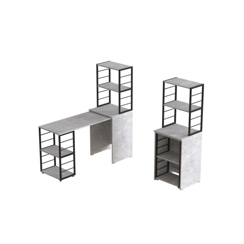 Стол-тумба трансформер Смарт 3/2 с этажеркой Ferrum-decor 1430x1450x600 Черный металл ДСП Бетон 16 мм (FRD-105122)