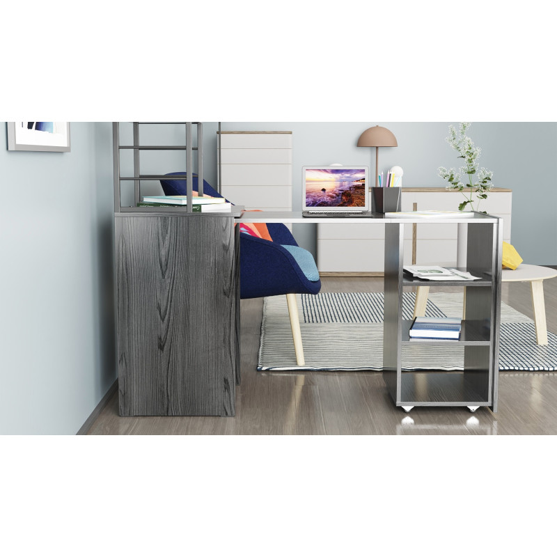 Стол-тумба трансформер Смарт 4/2 с этажеркой Ferrum-decor 1430x1450x600 Черный металл ДСП Сосна Кембра 16 мм (FRD-105132)