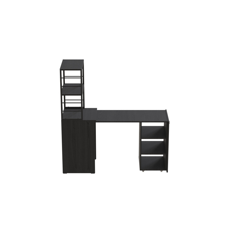 Стол-тумба трансформер Смарт 4/2 с этажеркой Ferrum-decor 1430x1450x600 Черный металл ДСП Сосна Кембра 16 мм (FRD-105132)