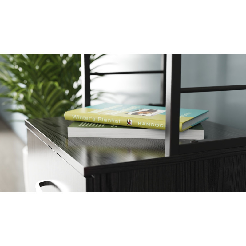 Стол-тумба трансформер Смарт 4/2 с этажеркой Ferrum-decor 1430x1450x600 Черный металл ДСП Сосна Кембра 16 мм (FRD-105132)
