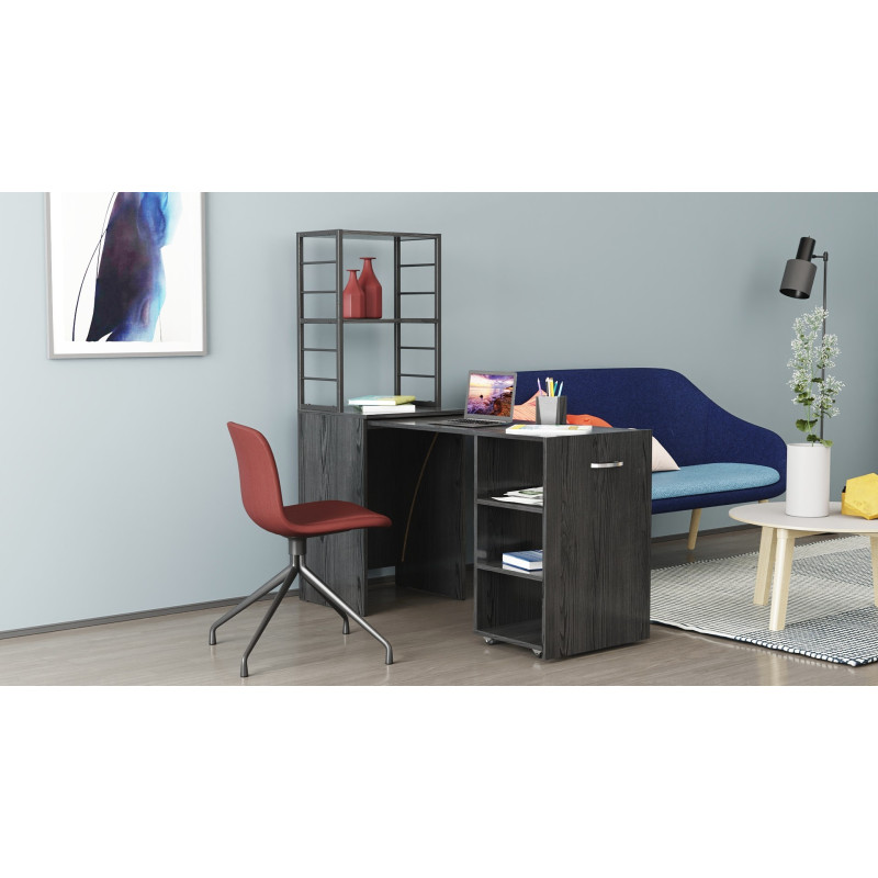 Стол-тумба трансформер Смарт 4/2 с этажеркой Ferrum-decor 1430x1450x600 Черный металл ДСП Сосна Кембра 16 мм (FRD-105132)