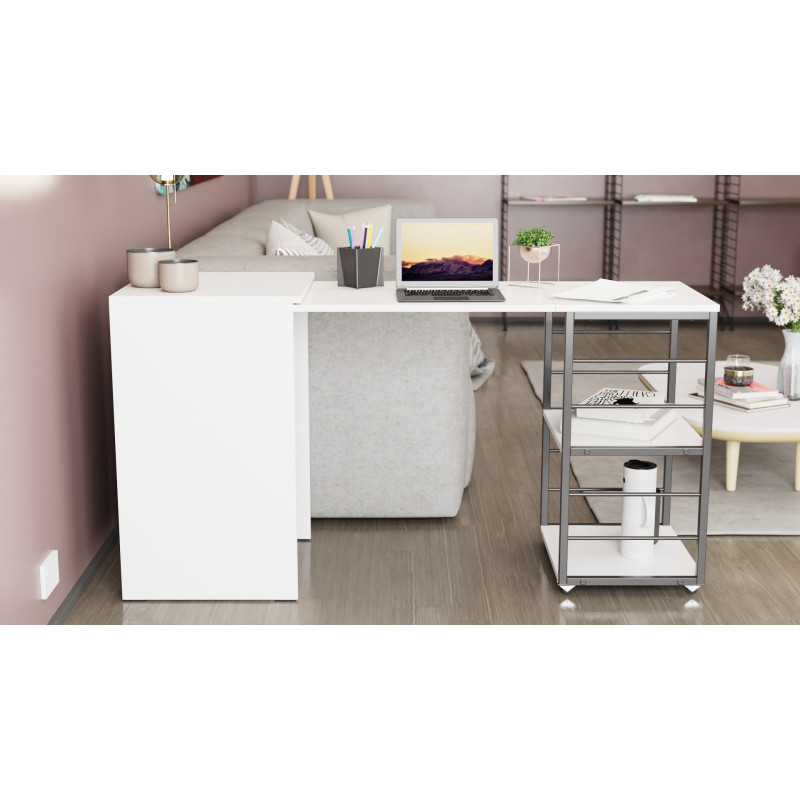 Стол-тумба трансформер Смарт 2/2 Ferrum-decor 750x1450x600 Черный металл ДСП Белое 16 мм (FRD-105102)
