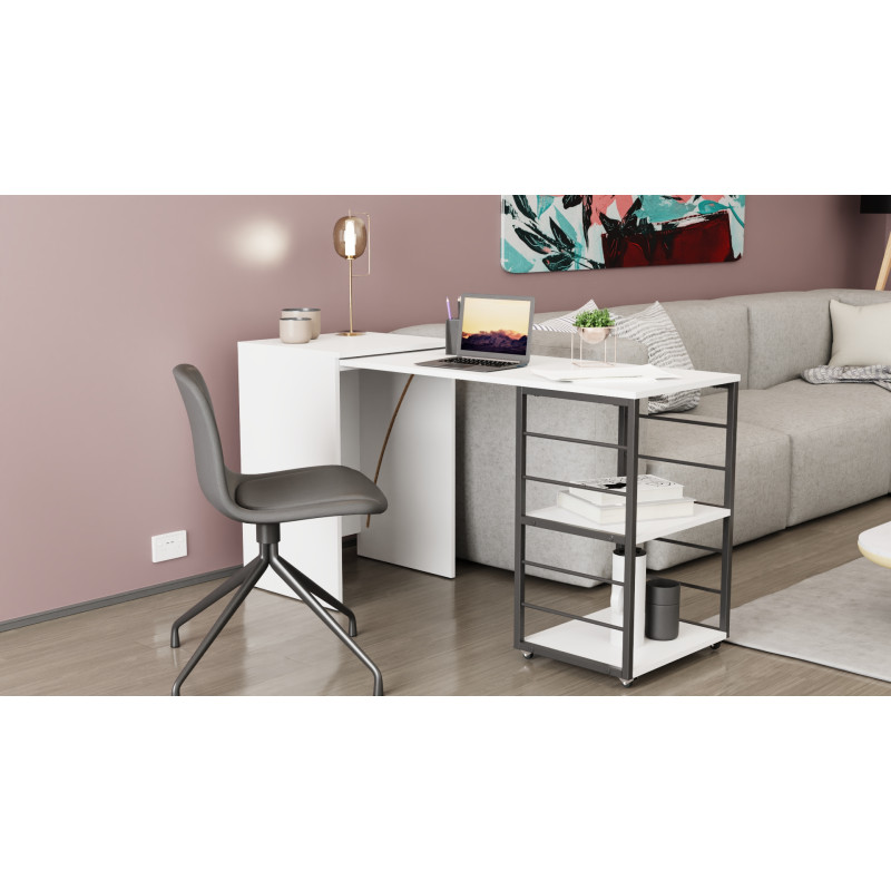 Стол-тумба трансформер Смарт 2/2 Ferrum-decor 750x1450x600 Черный металл ДСП Белое 16 мм (FRD-105102)