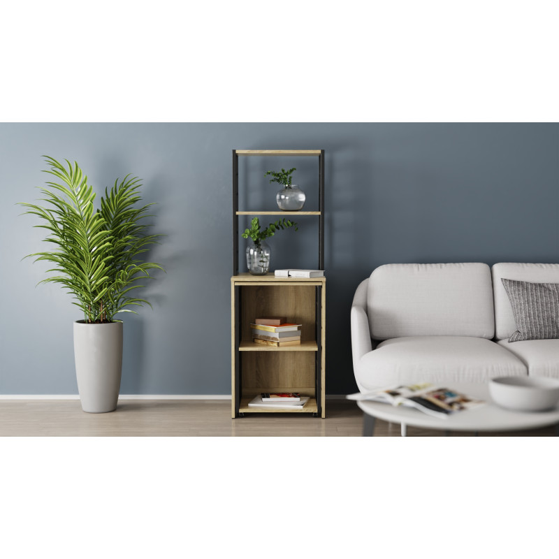 Стол-тумба трансформер Смарт 3/1 с этажеркой Ferrum-decor 1430x1450x500 Черный металл ДСП Дуб Сонома 16 мм (FRD-105112)