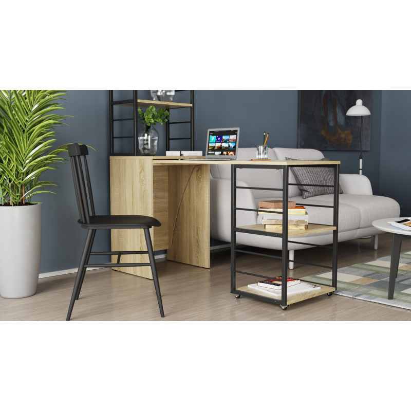 Стол-тумба трансформер Смарт 3/1 с этажеркой Ferrum-decor 1430x1450x500 Черный металл ДСП Дуб Сонома 16 мм (FRD-105112)