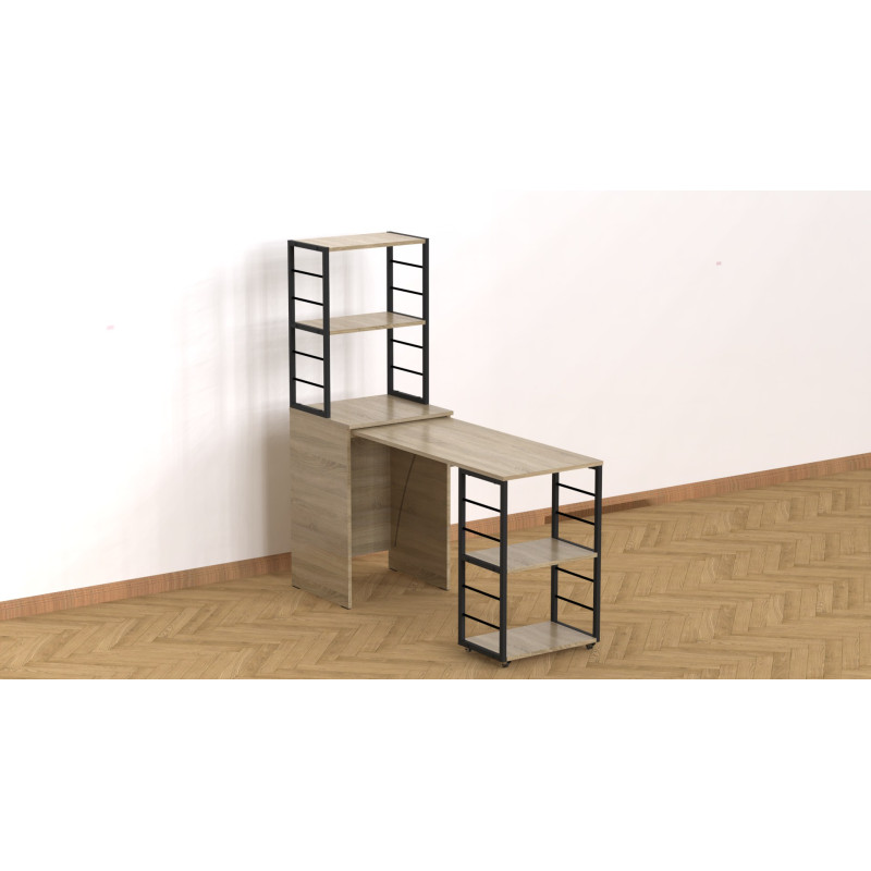 Стол-тумба трансформер Смарт 3/1 с этажеркой Ferrum-decor 1430x1450x500 Черный металл ДСП Дуб Сонома 16 мм (FRD-105112)