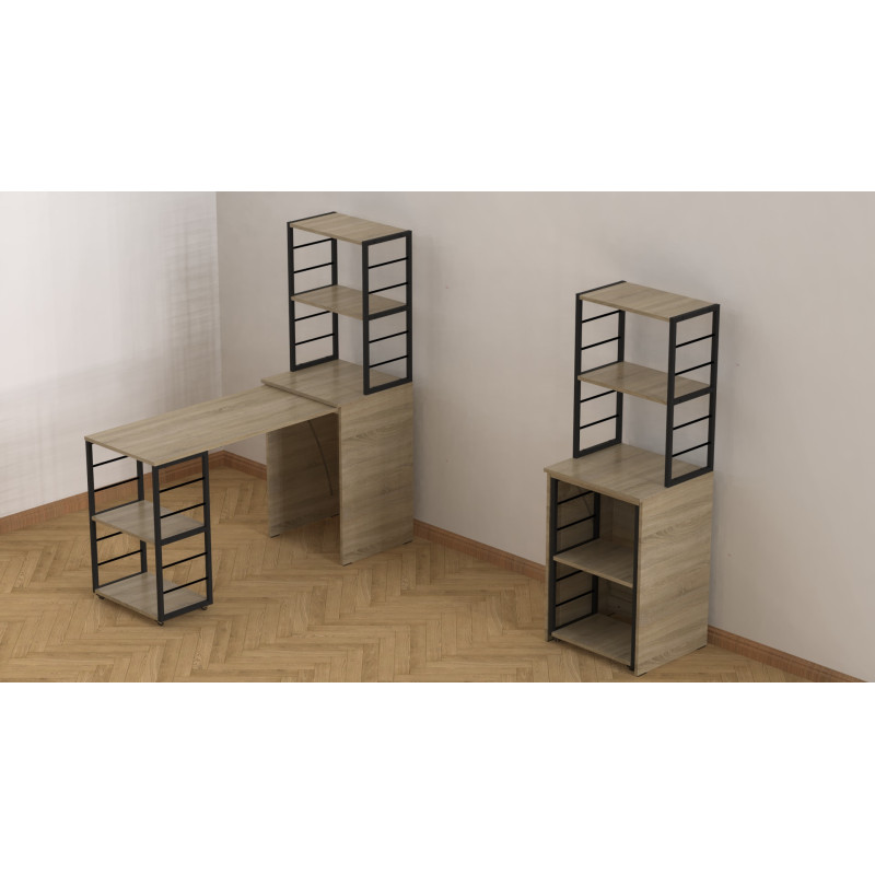 Стол-тумба трансформер Смарт 3/1 с этажеркой Ferrum-decor 1430x1450x500 Черный металл ДСП Дуб Сонома 16 мм (FRD-105112)
