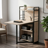 Стол книжка с этажеркой Практик 1 Ferrum-decor 1200x640x990 Черный металл ДСП Дуб Сан-Марино 16 мм (FRD-104612)
