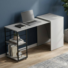Стол-тумба трансформер Смарт 2/2 Ferrum-decor 750x1450x600 Черный металл ДСП Белое 16 мм (FRD-105102)
