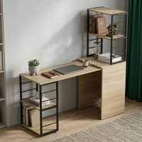 Стол-тумба трансформер Смарт 3/1 с этажеркой Ferrum-decor 1430x1450x500 Черный металл ДСП Дуб Сонома 16 мм (FRD-105112)