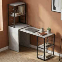 Стол-тумба трансформер Смарт 3/2 с этажеркой Ferrum-decor 1430x1450x600 Черный металл ДСП Бетон 16 мм (FRD-105122)