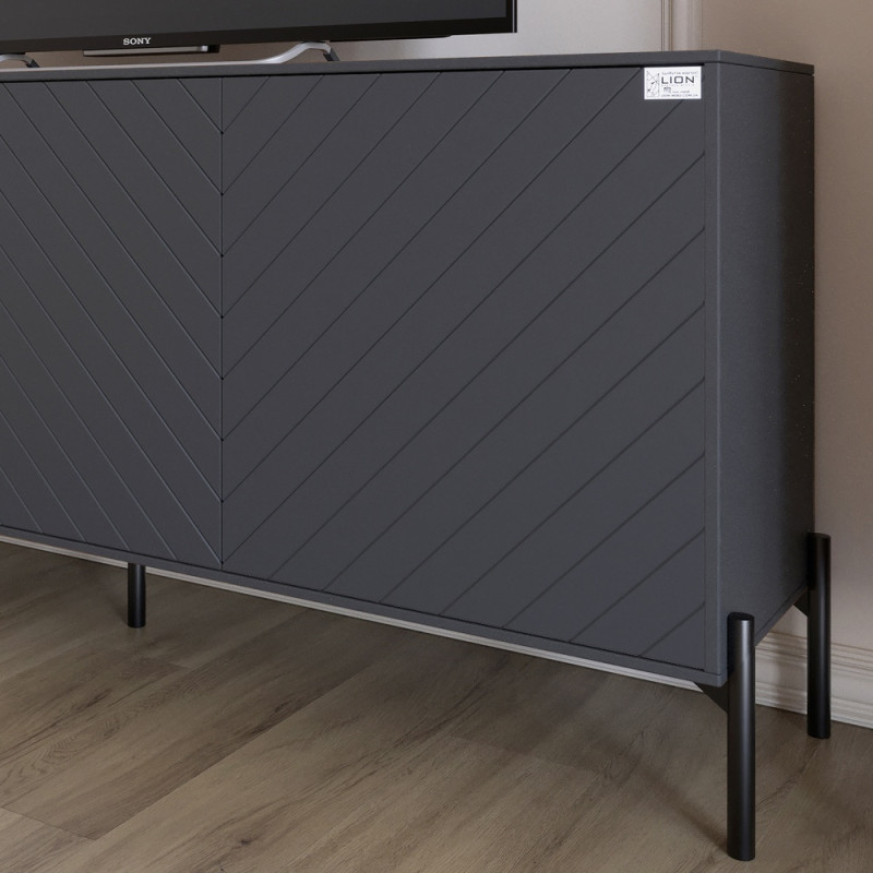 Тумба под телевизор с черными металлическими ножками LION Амарант 168x40x76,5 см Дуб Ливорно/Белый (LION-043020)