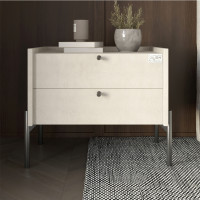 Тумба прикроватная LION Wood с двумя ящиками Бетон style (черные ножки) (LION-041339)