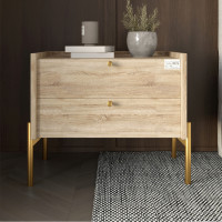 Прикроватная тумба LION Wood с двумя ящиками Дуб Сонома (золотые ножки) (LION-041351)