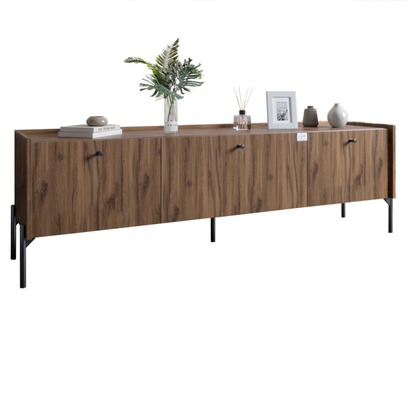 Тумба под телевизор на 3 ящика LION Wood с черными ножками 180x50x40 см Дуб Ливорно (LION-043099)