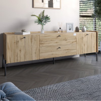 Тумба під телевізор з шухлядами LION Wood з чорними ніжками 160x40x65 см Дуб Аппалачі (LION-043126)