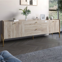 Тумба под телевизор с ящиками LION Wood с золотыми ножками 160x50x40 см Дуб Сонома (LION-043115)