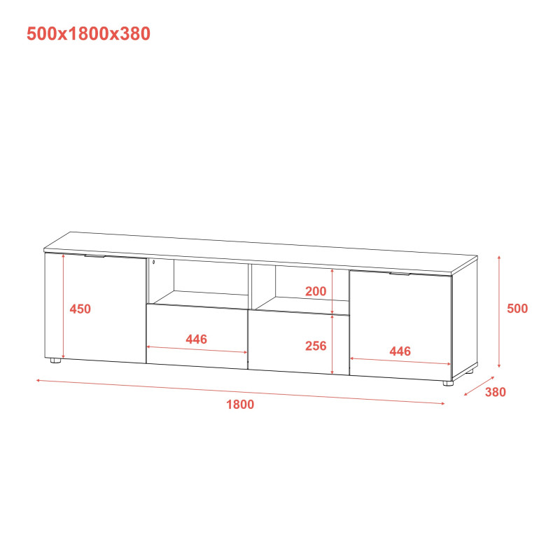 Тумба під ТВ Doros Рон 4 180х38х50 см Графіт (DRS-011299)