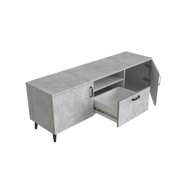 Тумба Лэстер на конусных ножках Ferrum-decor 48x139x38 Черный металл ДСП Бетон 16 мм (FRD-106801)