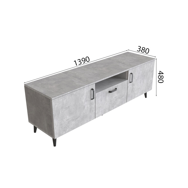 Тумба Лэстер на конусных ножках Ferrum-decor 48x139x38 Черный металл ДСП Бетон 16 мм (FRD-106801)