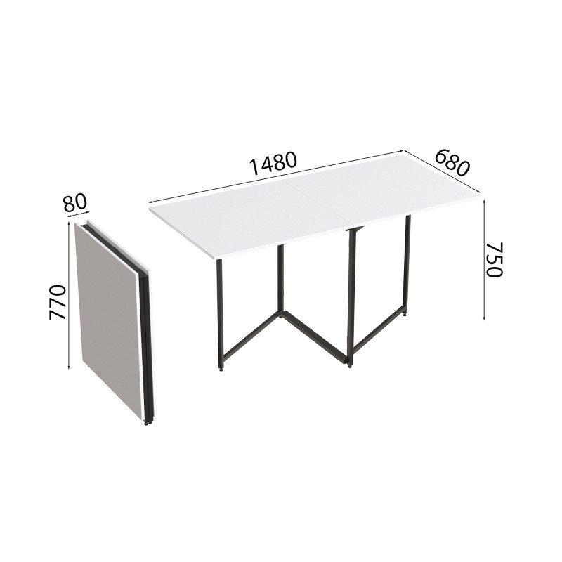 Стол трансформер книга Панама Ferrum-decor 75x148x68 Черный металл ДСП Белый 16 мм (FRD-106831)