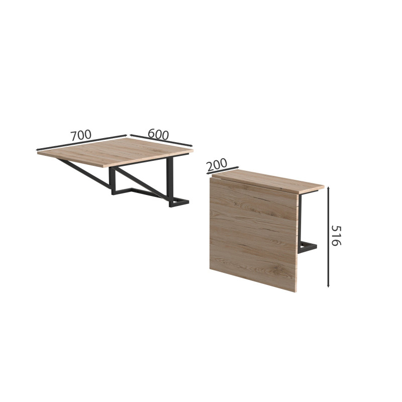 Стол раскладной Александр 2 Ferrum-decor 750x600x700 Черный металл ДСП Дуб Сан-Марино 16 мм (FRD-104893)