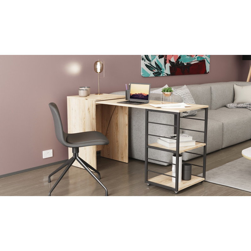 Стол-тумба трансформер Смарт 2/2 Ferrum-decor 750x1450x600 Черный металл ДСП Дуб Сан-Марино 16 мм (FRD-105103)