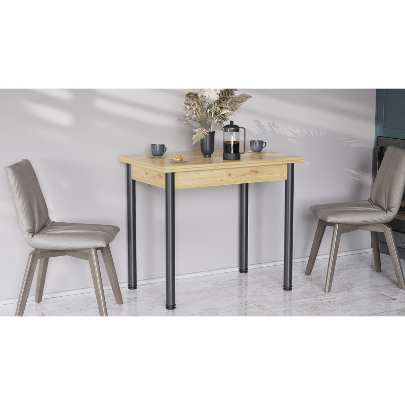 Обеденный стол-трансформер раскладной Берта Ferrum-decor 750x1400x900 Черный металл ДСП Дуб Артизан 16 мм (FRD-105183)