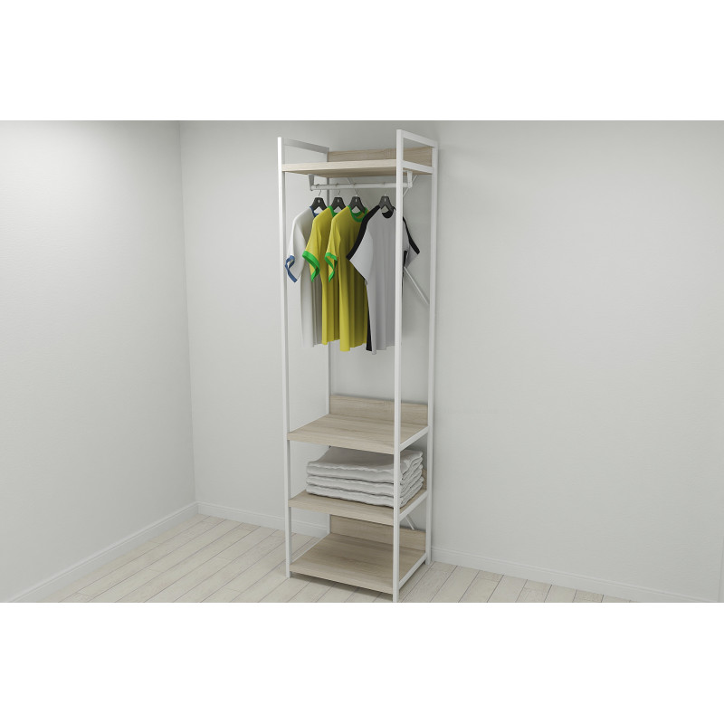 Шкаф Гардероб Уни секция 3 серии Конект Ferrum-decor 220x60x50см Белый металл ДСП Дуб Сонома 32 мм (FRD-104533)