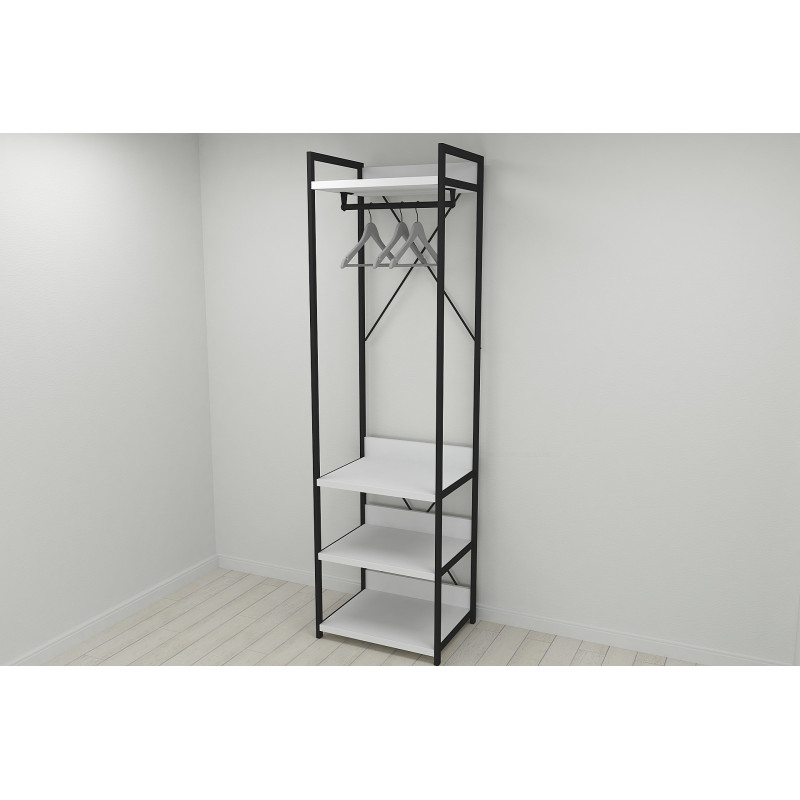 Шафа Гардероб Уні секція 3 серії Конект Ferrum-decor 220x60x50см Чорний метал ДСП Білий 32 мм (FRD-104523)