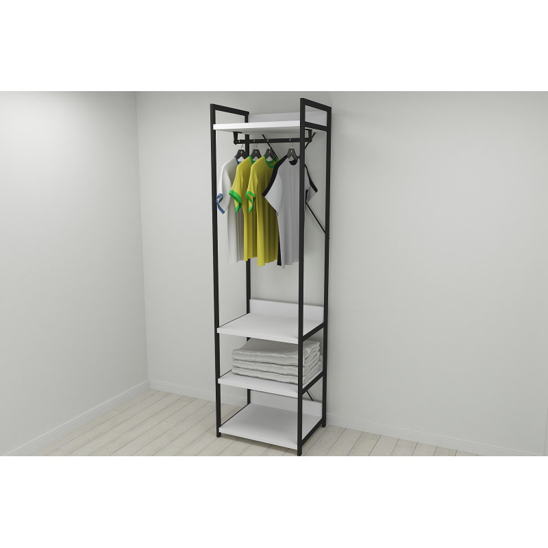 Шафа Гардероб Уні секція 3 серії Конект Ferrum-decor 220x60x50см Чорний метал ДСП Білий 32 мм (FRD-104523)