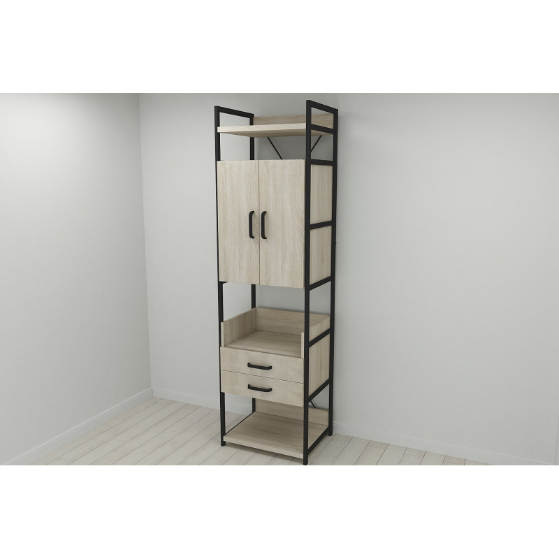 Шафа Гардероб Уні секція 5 серії Конект Ferrum-decor 220x60x50см Чорний метал ДСП Дуб Сонома 32 мм (FRD-104513)