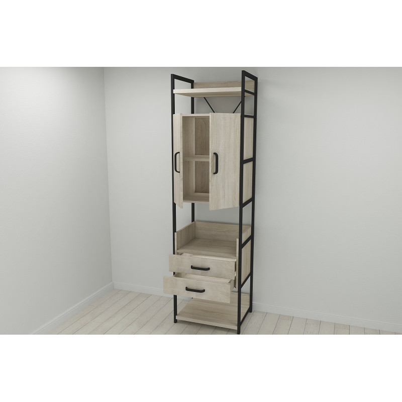 Шафа Гардероб Уні секція 5 серії Конект Ferrum-decor 220x60x50см Чорний метал ДСП Дуб Сонома 32 мм (FRD-104513)