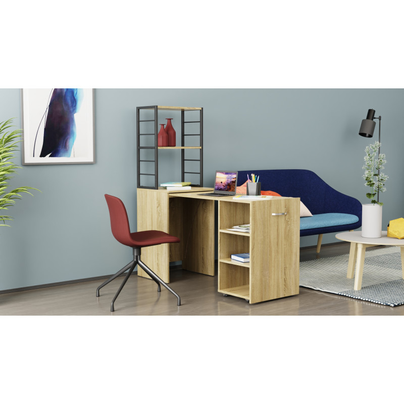 Стол-тумба трансформер Смарт 4/2 с этажеркой Ferrum-decor 1430x1450x600 Черный металл ДСП Дуб Сонома 16 мм (FRD-105133)