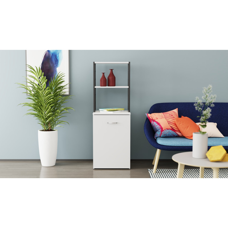 Стол-тумба трансформер Смарт 4/1 с этажеркой Ferrum-decor 1430x1450x500 Черный металл ДСП Белое 16 мм (FRD-105123)