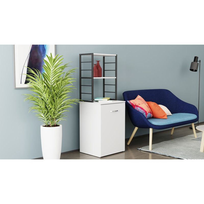 Стол-тумба трансформер Смарт 4/1 с этажеркой Ferrum-decor 1430x1450x500 Черный металл ДСП Белое 16 мм (FRD-105123)