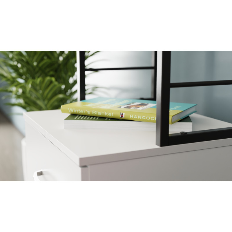 Стол-тумба трансформер Смарт 4/1 с этажеркой Ferrum-decor 1430x1450x500 Черный металл ДСП Белое 16 мм (FRD-105123)
