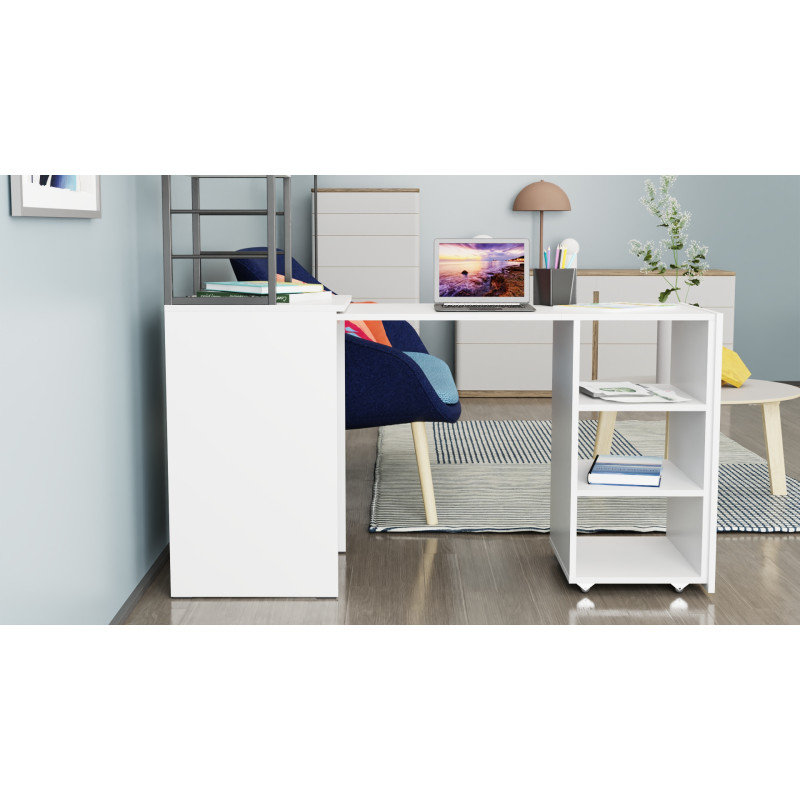 Стол-тумба трансформер Смарт 4/1 с этажеркой Ferrum-decor 1430x1450x500 Черный металл ДСП Белое 16 мм (FRD-105123)