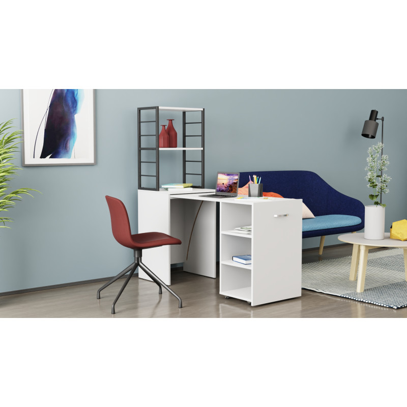 Стол-тумба трансформер Смарт 4/1 с этажеркой Ferrum-decor 1430x1450x500 Черный металл ДСП Белое 16 мм (FRD-105123)
