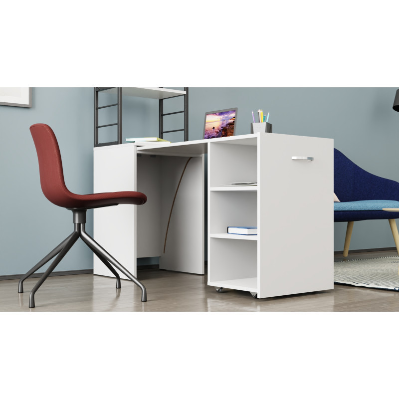 Стол-тумба трансформер Смарт 4/1 с этажеркой Ferrum-decor 1430x1450x500 Черный металл ДСП Белое 16 мм (FRD-105123)