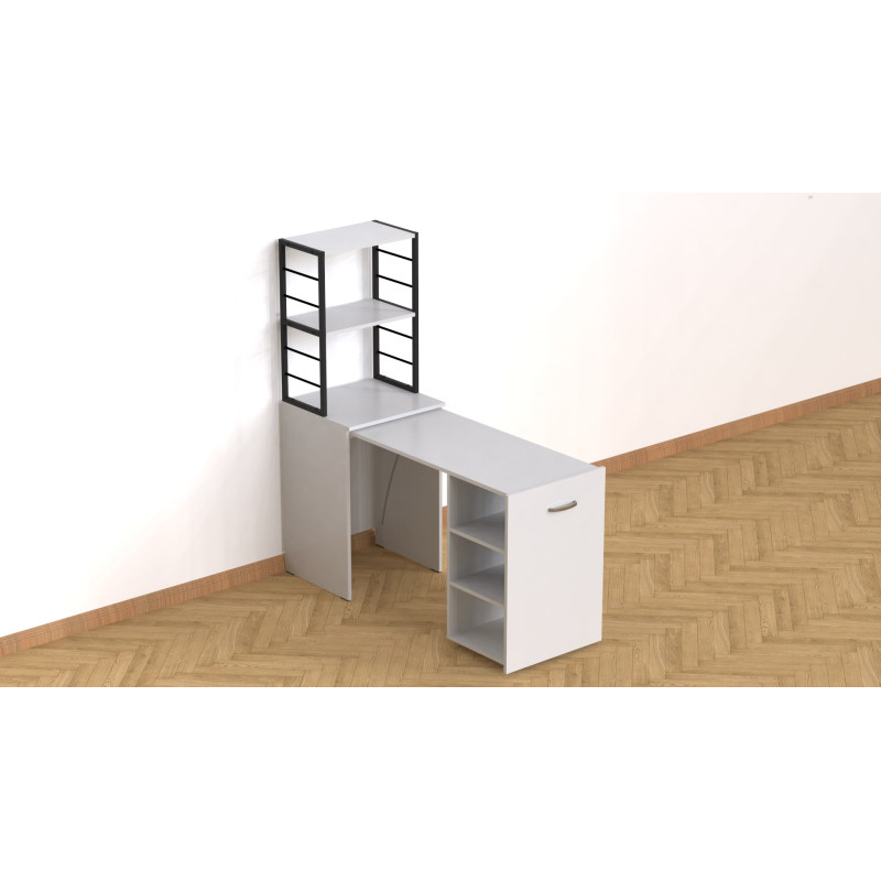 Стол-тумба трансформер Смарт 4/1 с этажеркой Ferrum-decor 1430x1450x500 Черный металл ДСП Белое 16 мм (FRD-105123)