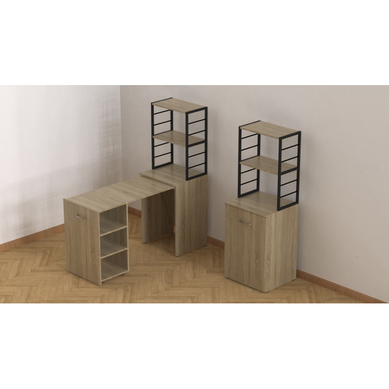 Стол-тумба трансформер Смарт 4/2 с этажеркой Ferrum-decor 1430x1450x600 Черный металл ДСП Дуб Сонома 16 мм (FRD-105133)