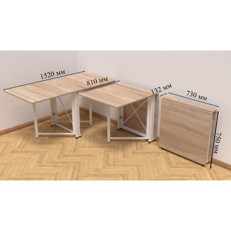 Стол-книга трансформер Орион 2 Ferrum-decor 750x1520x730 Белый металл ДСП Дуб Сонома 16 мм (FRD-104593)