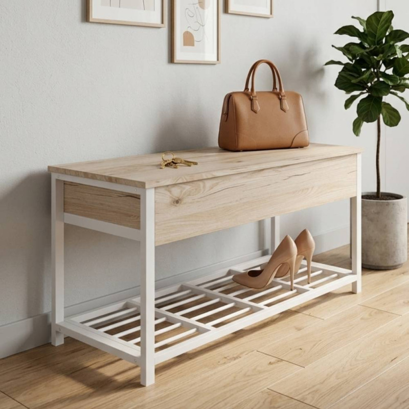 Банкетка з ящиком Ferrum-decor Дрейк 1 550x1000x400 метал Білий ДСП Дуб Сан-Марино 16 мм (FRD-103053)