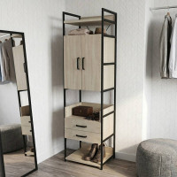 Шафа Гардероб Уні секція 5 серії Конект Ferrum-decor 220x60x50см Чорний метал ДСП Дуб Сонома 32 мм (FRD-104513)
