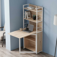 Стол книжка с этажеркой Практик 2 Ferrum-decor 1555x640x990 Белый металл ДСП Дуб Сан-Марино 16 мм (FRD-104633)