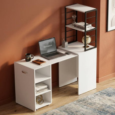 Стол-тумба трансформер Смарт 4/1 с этажеркой Ferrum-decor 1430x1450x500 Черный металл ДСП Белое 16 мм (FRD-105123)