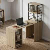 Стол-тумба трансформер Смарт 4/2 с этажеркой Ferrum-decor 1430x1450x600 Черный металл ДСП Дуб Сонома 16 мм (FRD-105133)