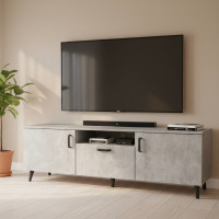Тумба Лестер на конусних ніжках Ferrum-decor 48x139x38 Чорний метал ДСП Бетон 16 мм (FRD-106801)